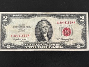 lot 25 image: 1953 Red Seal $2 Dollar Note