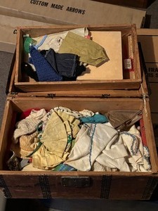 lot 63 image: Vintage Doll Clothes and Items in Chest
