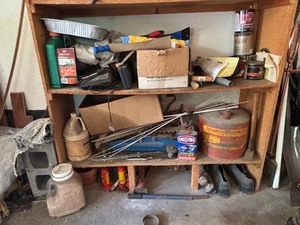 lot 96 image: Floor Jack, Bottle Jacks, Gas Can, and More
