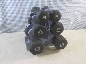 lot 1 image: (BSB) 6pc Dumbbell Set with Rack 3,...