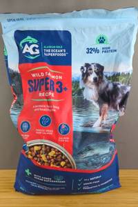 lot 113 image: AG Wild Salmon Super 3 Recipe Dog Food, 32 Protein, 25 lb Bag $92.99 Retail - Brand New