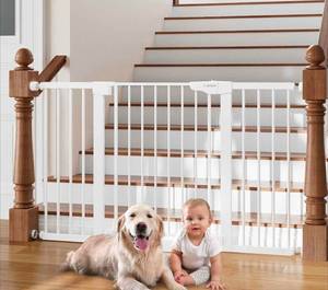 lot 138 image: Cumbor White Extra Wide Baby Safety Gate $119.99 Retail - Brand New