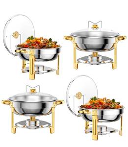 lot 147 image: Set of 4 Stainless Steel Chafing Dishes with Gold Accents $145.99 Retail - Brand New