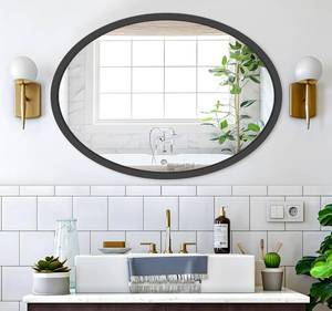 lot 149 image: FUWU HOME Black Wood Oval Wall Mirror 22 x 30  $78.99 Retail - Brand New