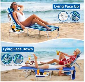 lot 151 image: Yestomo Outdoor Reclining Beach Lounger $89.99 Retail - Brand New