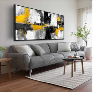 lot 159 image: Modern Abstract Canvas Wall Art - Black, White, and Yellow Brand New 24 x 39 - Brand New