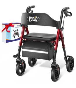 lot 177 image: Rollator Walker Red Foldable Walker with Seat 8 Big Wheels 350lb Weight Limit $89.95 Retail - Brand New