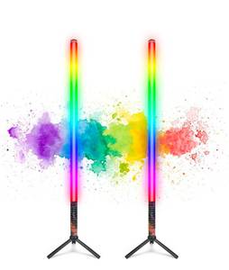lot 185 image: Pair of RGB LED Corner Floor Lamps with Tripod Base $79.99 Retail - Brand New