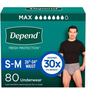lot 190 image: Depend Fresh Protection Underwear S-M, 80 Count, Max Absorbency $53.49 Retail - Brand New