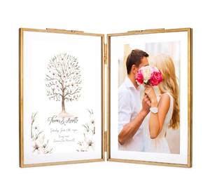 lot 200 image: Gold Folding Double Picture Frame with Art Insert 8 x 10 $31.99 Retail - Brand New