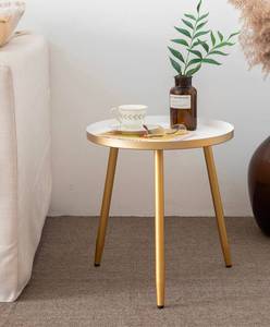 lot 206 image: Aojezor Round Side Table with Gold Legs - Brand New
