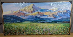 lot 212 image: Large Framed Mountain Landscape Painting 24 x 48 $119.99 Retail - Brand New