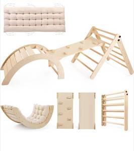 lot 215 image: Pikler Triangle Set 5 in 1 Wooden Indoor Kids Climbing Playset $129.99 Retail - Brand New