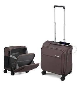 lot 216 image: Hanke Softside Spinner Carry-On Luggage with USB Port Coffee Brown $109.99 Retail - Brand New