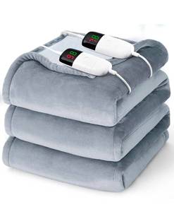 lot 217 image: Electric Heated Blanket with Dual Digital Controllers 90 x 108 Ivory Gray $59.99 Retail - Brand New