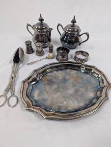 lot 17 image: Silver-Plated Tea Set with Tray and Accessories