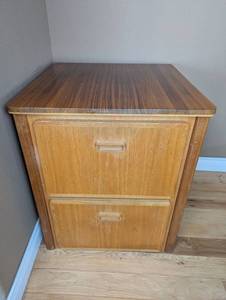 lot 103 image: Wooden Two-Drawer Filing Cabinet