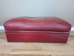lot 108 image: Red Leather Ottoman