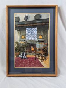 lot 122 image: Framed Fireplace Scene Artwork