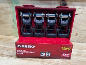 lot 81 image: 12ft X 1 in Ratchet Tie-Down 4-Pack Husky - 0521251.21