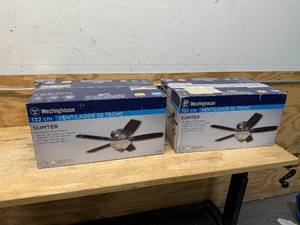 lot 33 image: Westinghouse 7247600 Lot of 2 - , Sumter Brushed Nickel Flush Mount 52 Ceiling Fan with Light