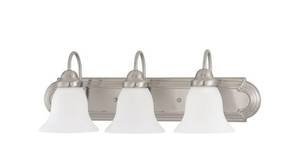 lot 149 image: Nuvo Lighting 603279 Ballerina 3 Light 24 Wide Bathroom Vanity Light with Frosted Glass Shades - Brushed Nickel