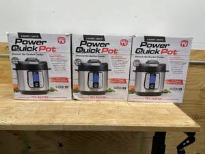 lot 23 image: Lot of 3 - PowerXL - Quick Pot 6qt Digital Pressure Cooker - BlackStainless Steel