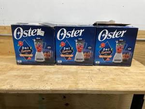 lot 24 image: Lot of 3 - Oster Duralast Classic 2-in-1 6 Cup Kitchen Blender and Chopper System in Silver