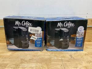 lot 25 image: Lot of 2 - Mr. Coffee BVMC-SC500-2 Single-Serve K-Cup Coffee Maker, Black with Silver Panel