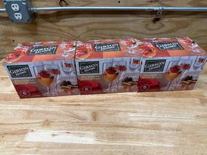 lot 209 image: Gibson Lot of 3 - Home 6-Piece Holiday Poinsettia Glass Wine Goblet Set