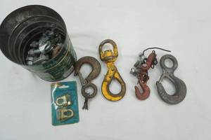 lot 12 image: Heavy Duty Eye Hoist Hooks and Cable Clamps