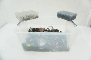 lot 37 image: Bike Parts in 45 qt Storage Container