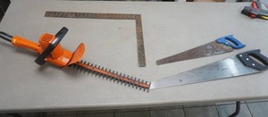 lot 41 image: Black & Decker Hedge Trimmer, Saws, Measuring Square