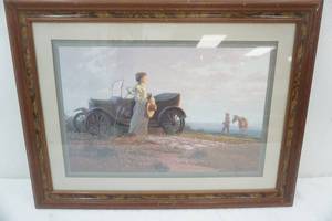 lot 55 image: Print Lady by model T Ford by Bruce Greene