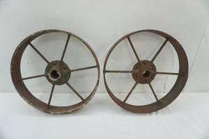 lot 58 image: Cast Iron Wagon Wheels 2ct