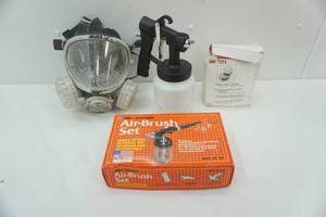 lot 88 image: Paint Supplies Air-Brush, Sprayer, Mask, & Vapor Cartridges