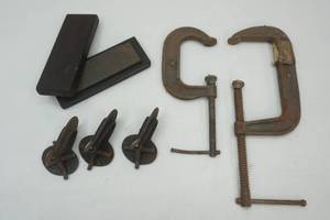lot 108 image: Vintage C-Clamps, Sharpening Stones & Other Clamps