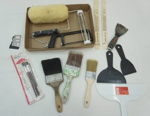 lot 132 image: Paint Brushes, Rollers, Putty Knives, Drywall Knife, Stir Sticks