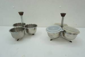 lot 271 image: Vintage 3-8oz Cup Stainless Steel CondimentRelish Server (2ct)