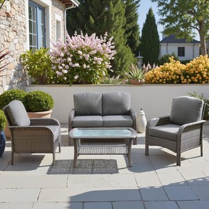 Venice Gray 4-Piece Wicker Modern Outdoor Patio Conversation Sofa Seating Set with Dark Gray Cushions