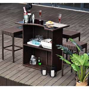 lot 50 image: Outsunny Metal Rectangle Bar Height Outdoor Serving Glass Tabletop