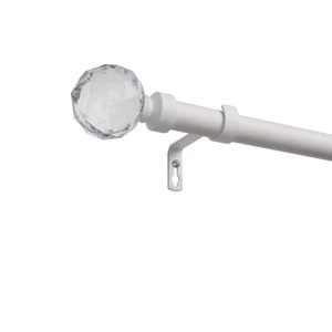 lot 58 image: Crystal Ball 66 in. to 120 in. Adjustable Length 1 in. Dia. Single Curtain Rod Kit in Matte White with Finial