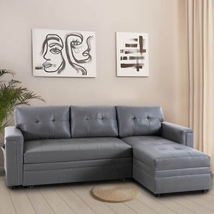 lot 59 image: 84 in. Reversible Sleeper Air Leather Rolled Arm Sectional Sofa with Storage and USB Ports in. Gray