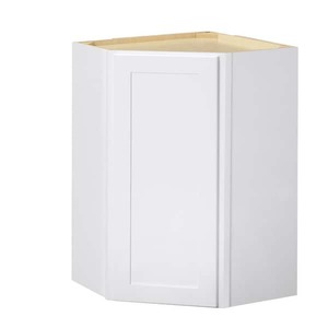 lot 61 image: Hampton Bay Avondale 24 in. W x 24 in. D x 30 in. H Ready to Assemble Plywood Shaker Diagonal Corner Kitchen Cabinet in Alpine White