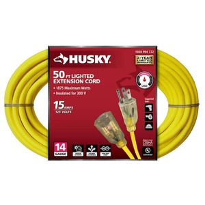 lot 75 image: Husky 50 ft. 143 Medium Duty IndoorOutdoor Extension Cord with Lighted End, Yellow