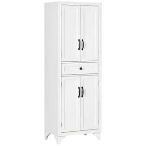 lot 170 image: HOMCOM White Wood 23.5 in. Pantry Cabinet with Drawer and Adjustable Shelves