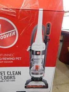 lot 108 image: HOOVER WindTunnel Bagless Pet Upright Vacuum Cleaner with Automatic Cord Rewind For Carpet, Hardwood, and Upholstery