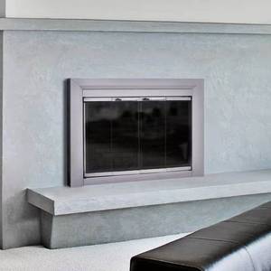 lot 28 image: Pleasant Hearth Clairmont Large Skyline Nickel Glass Fireplace Doors