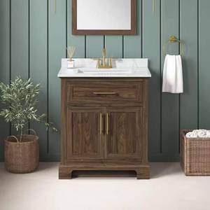 lot 37 image: Doveton 30 in. Single Sink Dark Walnut Bath Vanity with White Engineered Marble Top (Assembled)