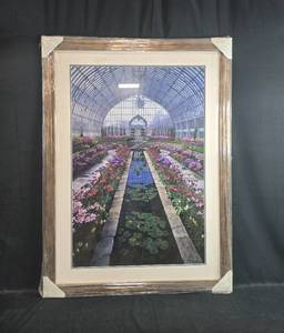 lot 1 image: Framed Art Print of Conservatory Floral Garden Scene with TruGuard UV Glass